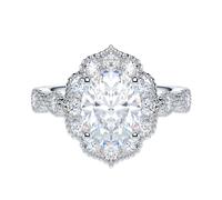 2CT Oval Cut Genuine Moissanite Sterling Silver Milgrain Vintage Promise Ring Halo Engagement Ring For Women (O)