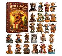 2D/3D Highland Cow Advent Calendar 2025,24 Days Christmas Countdown Calendar with 24 Uniquely Themed Highland Cow Ornaments,Christmas Surprise Holiday Gifts for Xmas Tree,Car Decor (3D-A)