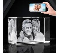 2D/3D Laser Engraved Crystal Photo Frame,Custom Glass Photo,Personalised Picture on Glass Cube Valentines Mom's Day Gifts for Her Women,Customized Gifts for Him Her Birthday (3D 5x5 x8cm 1-2 Face)