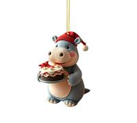 2D Acrylic Book Shape Christmas Tree Ornament Featuring a Hippo Holding Cake Double Printed Design for Festive White Elephant Party