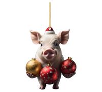 2D Acrylic Cartoon Fun Christmas Ornaments Pig Christmas Tree Ornaments Acrylic Christmas Cartoon Cute Pig Ornaments Double Printed White Elephant Gift Ornaments Silver Pendants For (I, One Size)