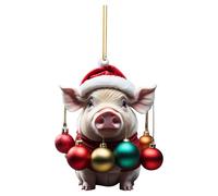 2D Acrylic Cartoon Fun Christmas Ornaments Pig Christmas Tree Ornaments Acrylic Christmas Cartoon Cute Pig Ornaments Double Printed White Elephant Gift Ornaments Silver Pendants For (J, One Size)