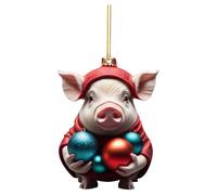 2D Acrylic Cartoon Fun Christmas Ornaments Pig Christmas Tree Ornaments Acrylic Christmas Cartoon Cute Pig Ornaments Double Printed White Elephant Gift Ornaments Silver Pendants For (E, One Size)