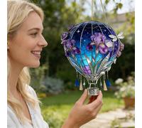 2D Acrylic Hot Air Balloon Sun Catcher, Hangable Solar Lantern Window Decoration Pendant for Courtyard Pathway Porch Farmhouse Patio and Garden Decor (Blue_B)