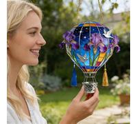 2D Acrylic Hot Air Balloon Sun Catcher, Hangable Solar Lantern Window Decoration Pendant for Courtyard Pathway Porch Farmhouse Patio and Garden Decor (Blue_D)