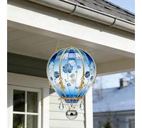 2D Acrylic Hot Air Balloon Sun Catcher, Hangable Solar Lantern Window Decoration Pendant for Courtyard Pathway Porch Farmhouse Patio and Garden Decor (Blue_E)