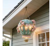 2D Acrylic Hot Air Balloon Sun Catcher, Hangable Solar Lantern Window Decoration Pendant for Courtyard Pathway Porch Farmhouse Patio and Garden Decor (Pink_C)