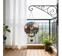 2D Acrylic Hot Air Balloon Sun Catcher, Hangable Solar Lantern Window Decoration Pendant for Courtyard Pathway Porch Farmhouse Patio and Garden Decor (Multicolor_B)