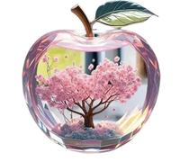 2D Acrylic Printing Ornament, Romantic Cherry Blossoms Apples Shape Landscape, Decorative Desktop Ornament for Home and Offic