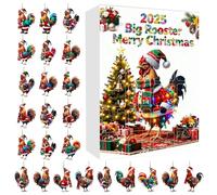 , 2D Acrylic Rooster in Rustic Style Decoration, 24 Compartments for Rooster Advent - for Christmas Tree, Parties, Farm, Home and Party