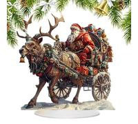 2D Acrylic Table Piece Santa in Sleigh with Deer - Santa Sleigh and Figurine | Traditional Holiday Decorations for Living Room, Holiday Bedroom, and Stationery
