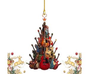 2D ' Around The Guitar Christmas Tree Ornament, Musical Wood Christmas Guitar Ornaments, Hand Crafted Holiday Decor, Ideal For Music Lovers Festive Celebrations
