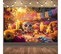 2D backdrop cloth with the theme “Colorful Day of the Dead” with three-dimensional sugar skulls and flower candlelight 300x200CM