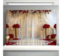 2D banner multiple sizes wedding themed background red rose and gold embellishment design bright color background