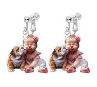 2D Cartoon Pattern Acrylic Clip on Dangle Drop Earrings for Women, Non Pierced, Animal Pattern, Novelty Funny Adorable Cute Pet Dog, Sweet Plant Magic Bottle Christmas Cat Goose Swan Fashion Jewelry