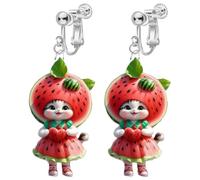 2D Cartoon Pattern Acrylic Clip on Dangle Drop Earrings for Women, Non Pierced, Animal Pattern, Novelty Funny Adorable Cute Pet Dog, Sweet Plant Magic Bottle Christmas Cat Goose Swan Fashion Jewelry