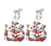 2D Cartoon Pattern Acrylic Clip on Dangle Drop Earrings for Women, Non Pierced, Animal Pattern, Novelty Funny Adorable Cute Pet Dog, Sweet Plant Magic Bottle Christmas Cat Goose Swan Fashion Jewelry