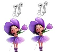 2D Cartoon Pattern Acrylic Clip on Dangle Drop Earrings for Women, Non Pierced, Animal Pattern, Novelty Funny Adorable Cute Pet Dog, Sweet Plant Magic Bottle Christmas Cat Goose Swan Fashion Jewelry