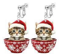2D Cartoon Pattern Acrylic Clip on Dangle Drop Earrings for Women, Non Pierced, Animal Pattern, Novelty Funny Adorable Cute Pet Dog, Sweet Plant Magic Bottle Christmas Cat Goose Swan Fashion Jewelry