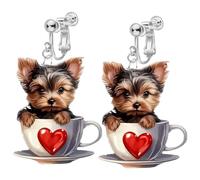 2D Cartoon Pattern Acrylic Clip on Dangle Drop Earrings for Women, Non Pierced, Animal Pattern, Novelty Funny Adorable Cute Pet Dog, Sweet Plant Magic Bottle Christmas Cat Goose Swan Fashion Jewelry