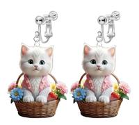 2D Cartoon Pattern Acrylic Clip on Dangle Drop Earrings for Women, Non Pierced, Animal Pattern, Novelty Funny Adorable Cute Pet Dog, Sweet Plant Magic Bottle Christmas Cat Goose Swan Fashion Jewelry