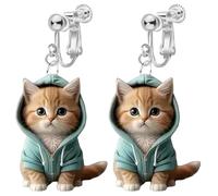 2D Cartoon Pattern Acrylic Clip on Dangle Drop Earrings for Women, Non Pierced, Animal Pattern, Novelty Funny Adorable Cute Pet Dog, Sweet Plant Magic Bottle Christmas Cat Goose Swan Fashion Jewelry
