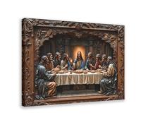 2D Carved Wood Art of The Last Supper with Jesus, Religion Poster Jesus Wall Art For Room Decor Frame-style 16x24inch(40x60cm)