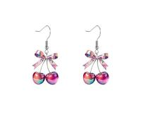 2D Cherry Earrings Bow Earrings for Women Cute Funny Fruit Earring Lightweight Acrylic Bow Cherry Dangle Drop Earring Charm Jewelry Gifts for Women, Metal, No Gemstone