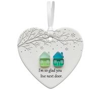 2D Christmas Heart Shaped Pendant Neighbor Christmas Ornaments Friendship Souvenir Decor with "I'm so Glad You Live Next Door" Keepsake for Friends Xmas Tree Hanging Decorations (Heart-A)