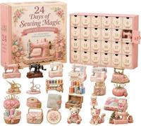 2D Christmas Sewing Magic Advent Calendar 2026 with 24 Acrylic Ornaments | 24 2D-Acrylic Sewing Inspired Miniature Ornaments for Craft Lovers Quilters, Holiday Collectible Surprise Decor