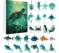 2D Countdown Calendar - 24 Day Marine Animal Pendants (~26x18x3cm) Tree Charm For Backpack, Keychain, Wall, Door, Entrance, Car | Birthday Party Decoration