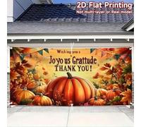 2D curtain banner 1 Thanksgiving Autumn Harvest curtain - bright pumpkin and fallen leaves design 250x180CM