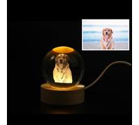 2D Custom Pet Crystal Photo Crystal Ball Personalized Customized Gifts with Lighted Base Laser Engraved Glass Ball with Your Own Photo Customized Anniversary Birthday Gifts