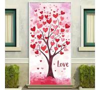 2D Door Flag - Romantic Love Tree vinyl background fabric with a red heart, suitable for Valentine's Day decoration 440x300CM