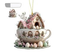 2d Easter Egg Bunny House Mug Decoration, 2d Acrylic Easter Bunny Mushroom House Ornament, Funny Spring Landscape Acrylic Pendant, For Parties Decor