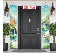2D flat, 1 pair of vinyl -themed decorative welcome couplets, featuring rabbits, goats, streams, festival parties 440x300CM