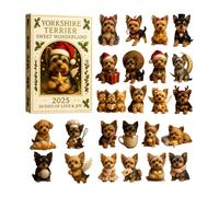 2D Flat Acrylic Dog Themed Advent Calendar, 24 Days Yorkshire Terrier Ornaments, Dog Themed for Holiday Season, Mirrors, Trees, Home for Family and Friends Dog Lovers