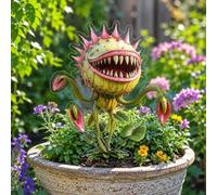 2D Flat Acrylic Yard Art, Funny Monster Garden Stakes for Spooky Halloween Lawn Decorations, Weird Venus Flytrap Outdoor Pot Ornaments for Balcony Courtyard
