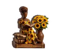 2D Flat African American Reading Woman Wooden Table Block, 5.91'' Book Lover Tabletop Decor, Literary Shelf Accent