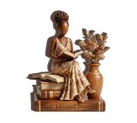 2D Flat African American Reading Woman Wooden Table Block, 5.91'' Book Lover Tabletop Decor, Literary Shelf Accent