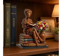 2D Flat African American Reading Woman Wooden Table Block, 5.91'' Book Lover Tabletop Decor, Literary Shelf Accent