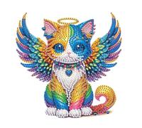 2D Flat Angel Wings Cat Acrylic Desktop Diamond Painting Ornament kit, DIY Diamond Art Decor Shaking Head Ornament, Adorable Craft Set for Home Bedroom Decor Gifts