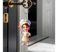 2D Flat Cute Female Chef Keychain, Chef Career Cartoon Acrylic Key Chain, Backpack Ornament Mobile Phone Pendant, Car and Home Hanging Decoration, Birthday, Festival Gift