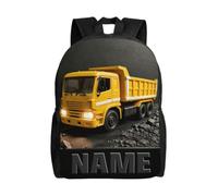 2D Flat Cute Truck Prints Backpack with Name for Architecture Enthusiast Construction Truck Large Capacity Casual Daypack for Women or Men Personalized Engineering Car-Themed Camping Backpack