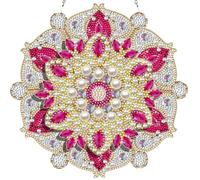 2D Flat DIY Pink Mandala Hanging Diamonds Painting Charm Kits Single Side Drill Crystal Painting Crafts Kit Rotatable Crystal Rhinestone Art Pendants for Adults Gift Home Wall Or Window Decor