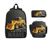 2D Flat Engineering Car-Themed Casual Backpack for Engineering Enthusiasts Personalized Construction Bulldozers Large Capacity Backpack Set Custom Casual Outdoor Travel Daypack Set for Women or Men