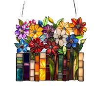 2D Flat Flower Book Acrylic Hanging Decoration, Book Window Bookish Pendant, Library Decoration