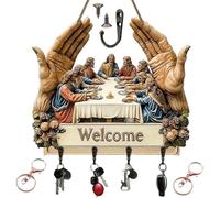 2D Flat Je-sus and Disciples Wall Art with Key Hooks - Wooden Religious Keychain Holder, Home Decor Entry Organizer