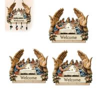 2D Flat Jesus and Disciples Wall Art Key Holder, Wooden Wall Hanging with 4 Hooks - Rustic Wooden Key Rack Organizer, Farmhouse Religious Welcome Sign, Christian Gifts for Home Decor (3pcs)