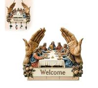 2D Flat Jesus and Disciples Wall Art Key Holder, Wooden Wall Hanging with 4 Hooks - Rustic Wooden Key Rack Organizer, Farmhouse Religious Welcome Sign, Christian Gifts for Home Decor (1pcs)
